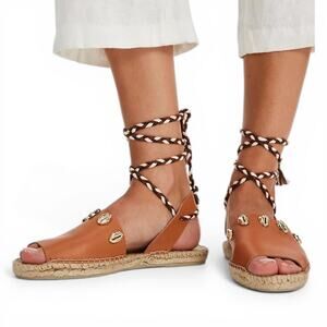 Free People, Women's 'Wander' Wrap Espadrilles, Seashells Leather Brown, Size 10